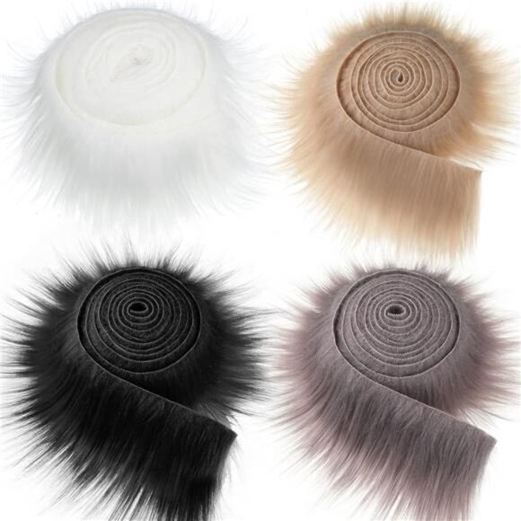 4 Pieces Faux Fox Fur Fabric Shaggy Fur Patches Fabric Trim Ribbon Chair Cover - Picture 1 of 14